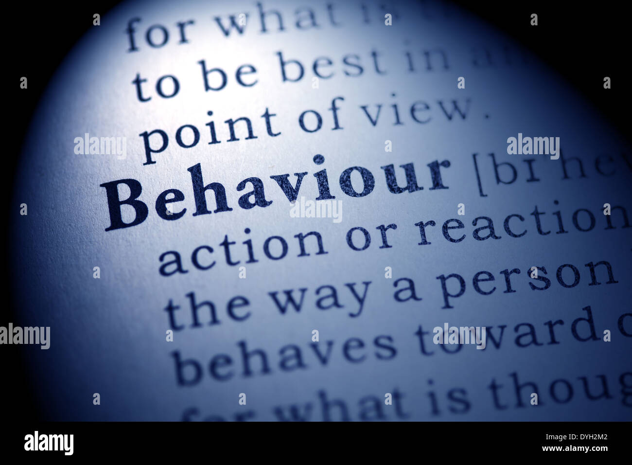 Fake Dizionario, definizione del dizionario della parola comportamento. Foto Stock