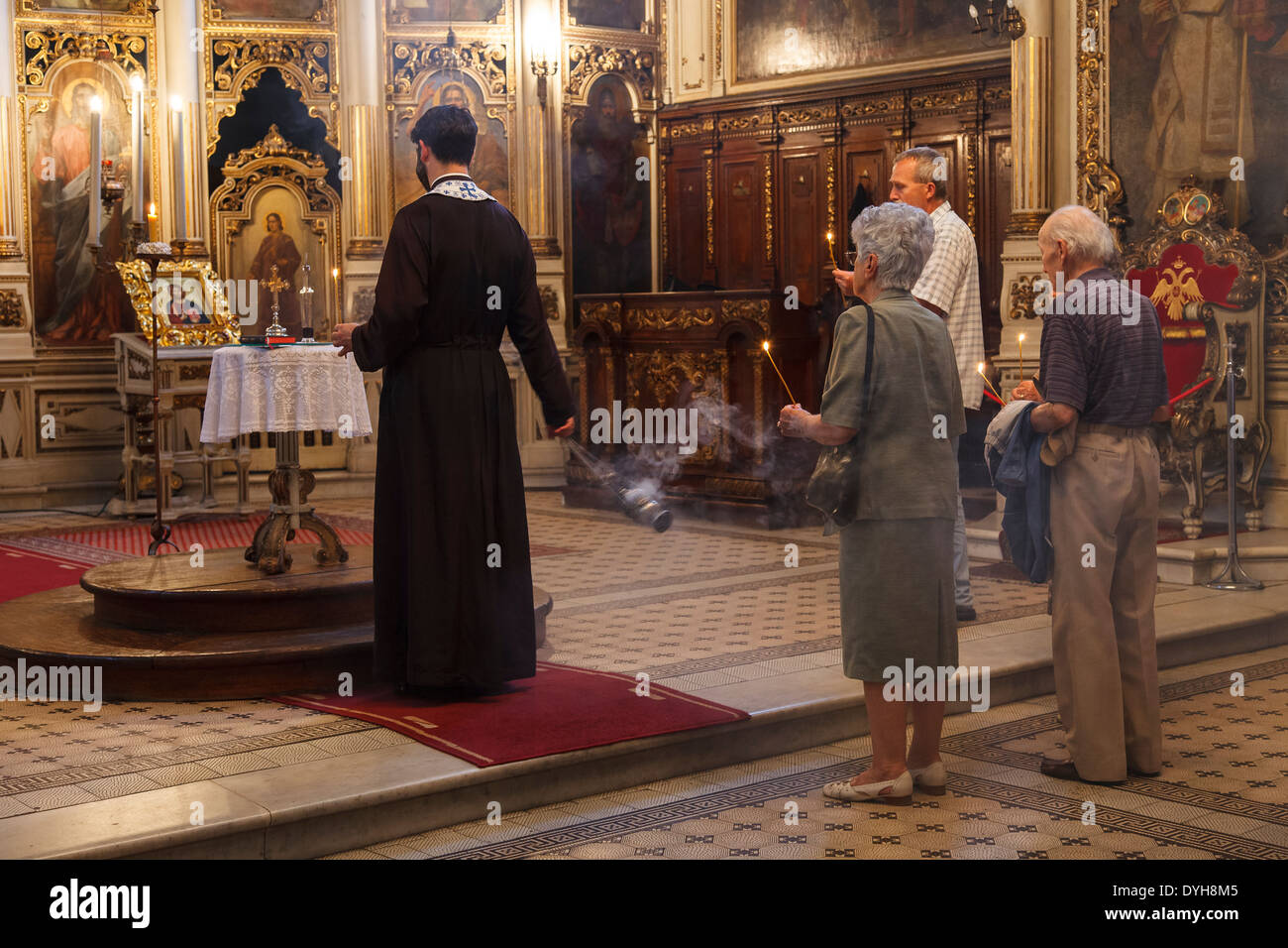 All'interno, Chiesa Ortodossa guglia, Novi Sad, Serbia, Europa Foto Stock