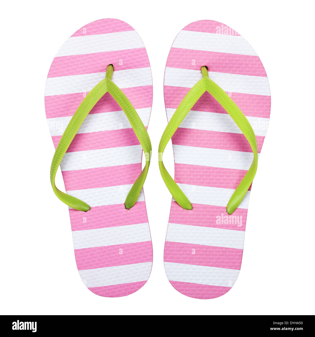 Estate flip flop isolati su sfondo bianco. Vista superiore Foto Stock