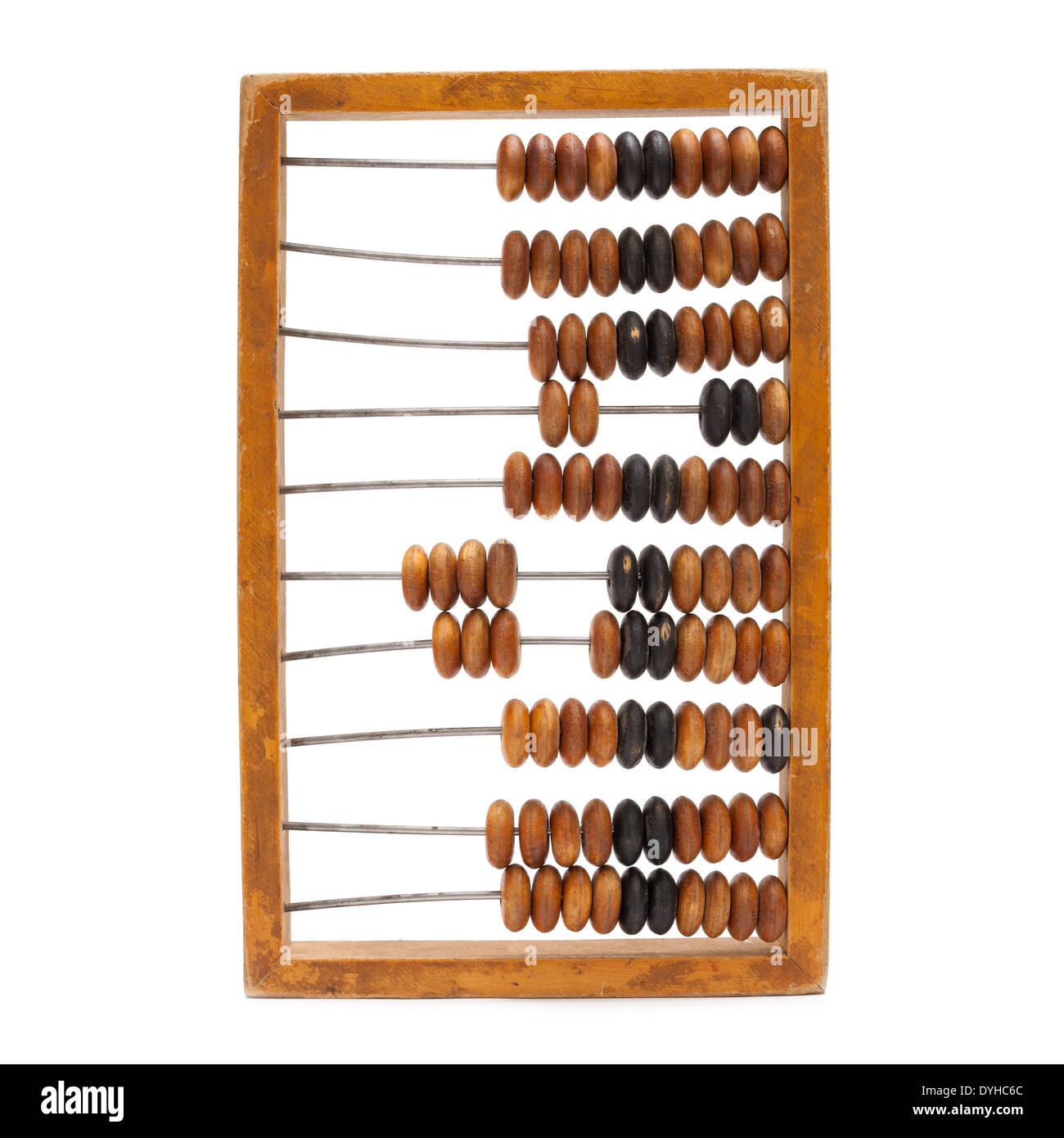 Legno di antiquariato abacus abacus isolato su bianco Foto Stock