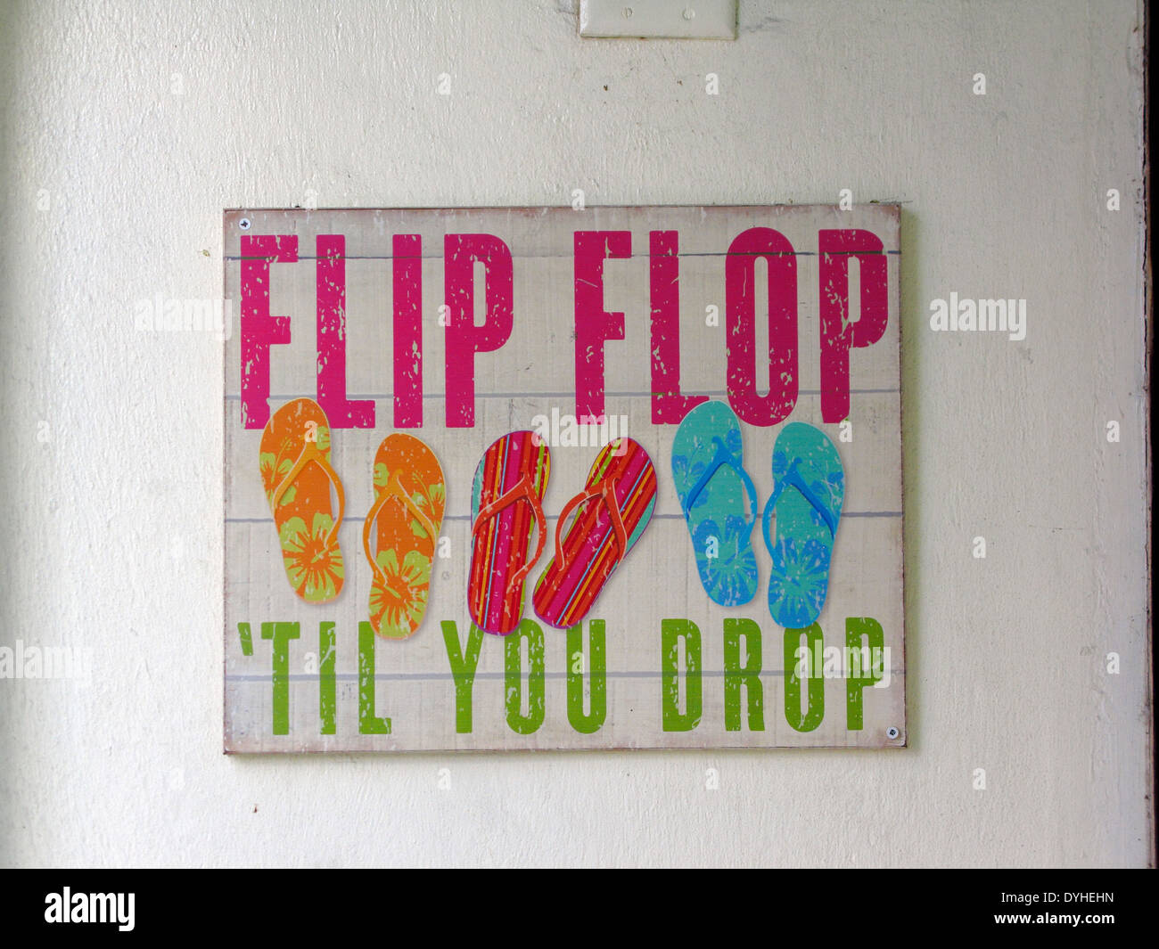 Isla Culebra Puerto Rico USA territorio Flip Flop segno sull'esterno dell'hotel Foto Stock
