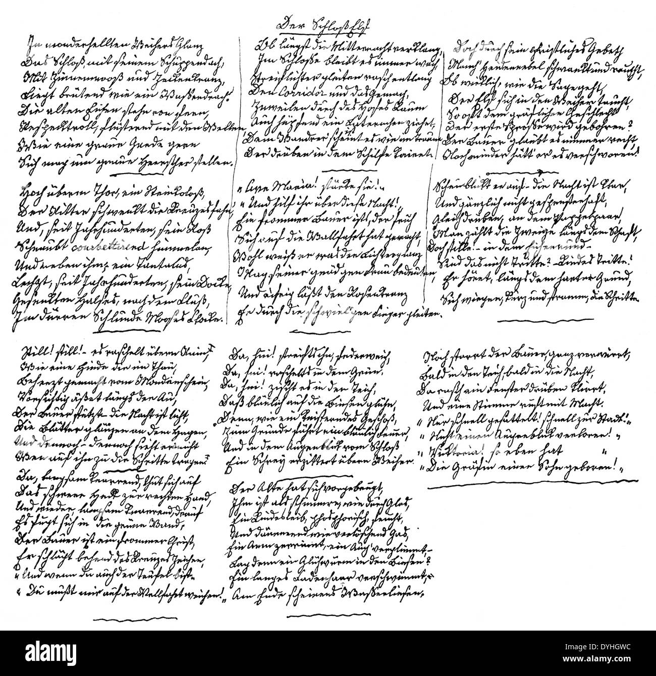 Scritte a mano i manoscritto di Annette von Droste-Hulshoff, 1797 - 1848, un tedesco lo scrittore e poeta, Foto Stock