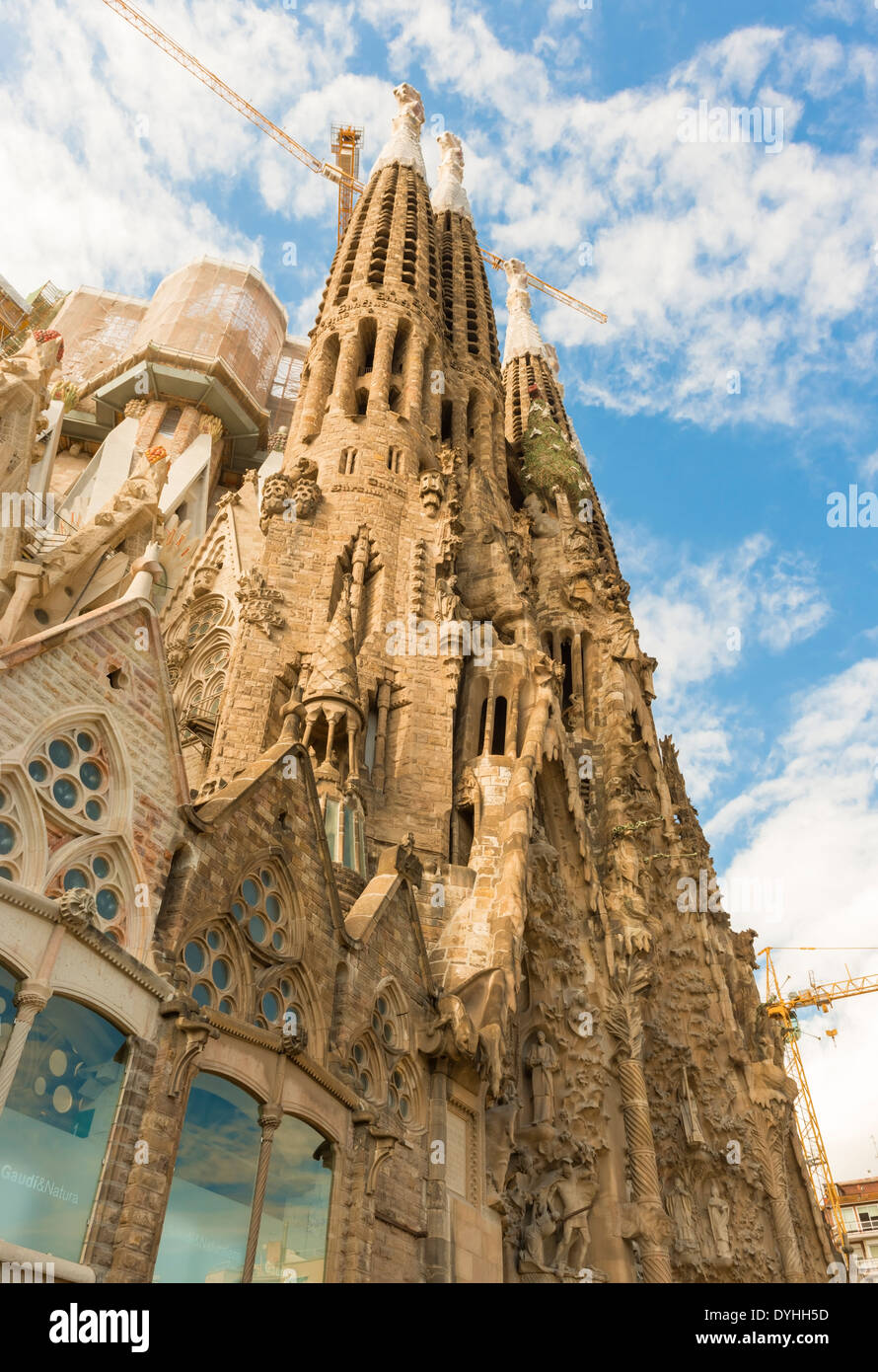La Sagrada Familia, iconico edificio della Cattedrale di Barcellona. Antoni Gaudi ha dedicato la sua ultima quaranta anni alla cattedrale neogotica Foto Stock