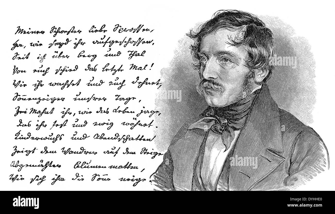 Nikolaus Lenau o Nikolaus Franz Niembsch, Edler von Strehlenau, 1802 - 1850, un scrittore austriaco del periodo Biedermeier Foto Stock