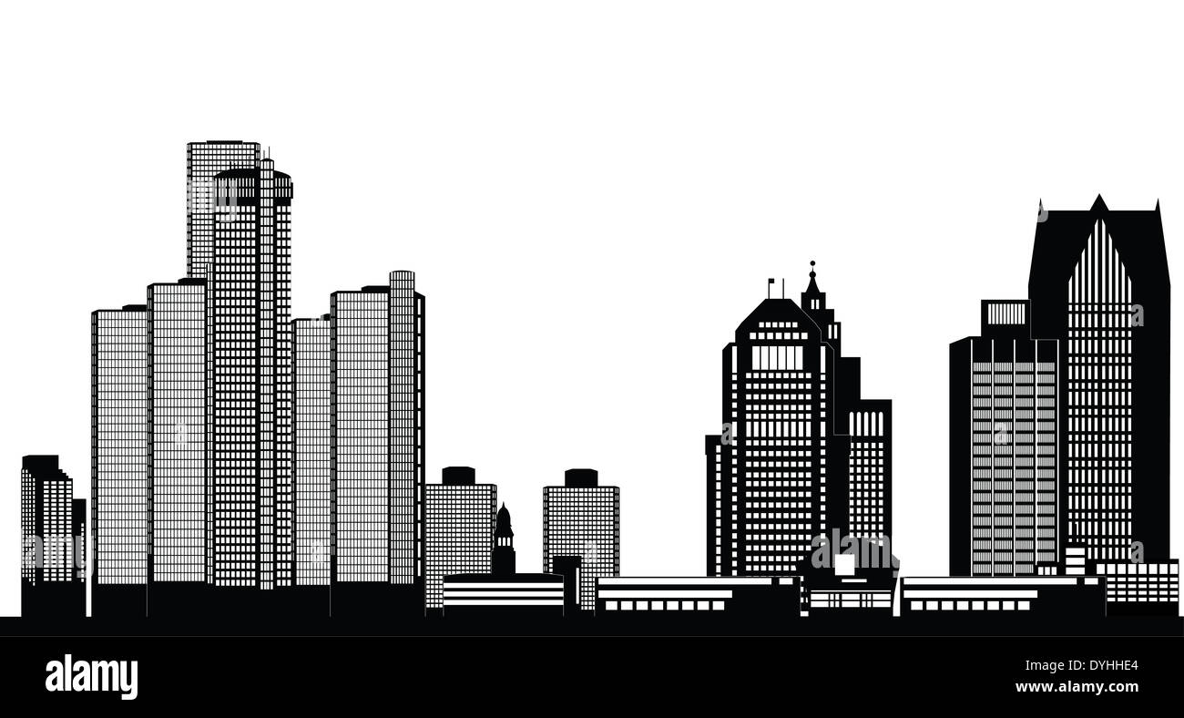 Detroit american skyline della città in bianco e nero Foto Stock
