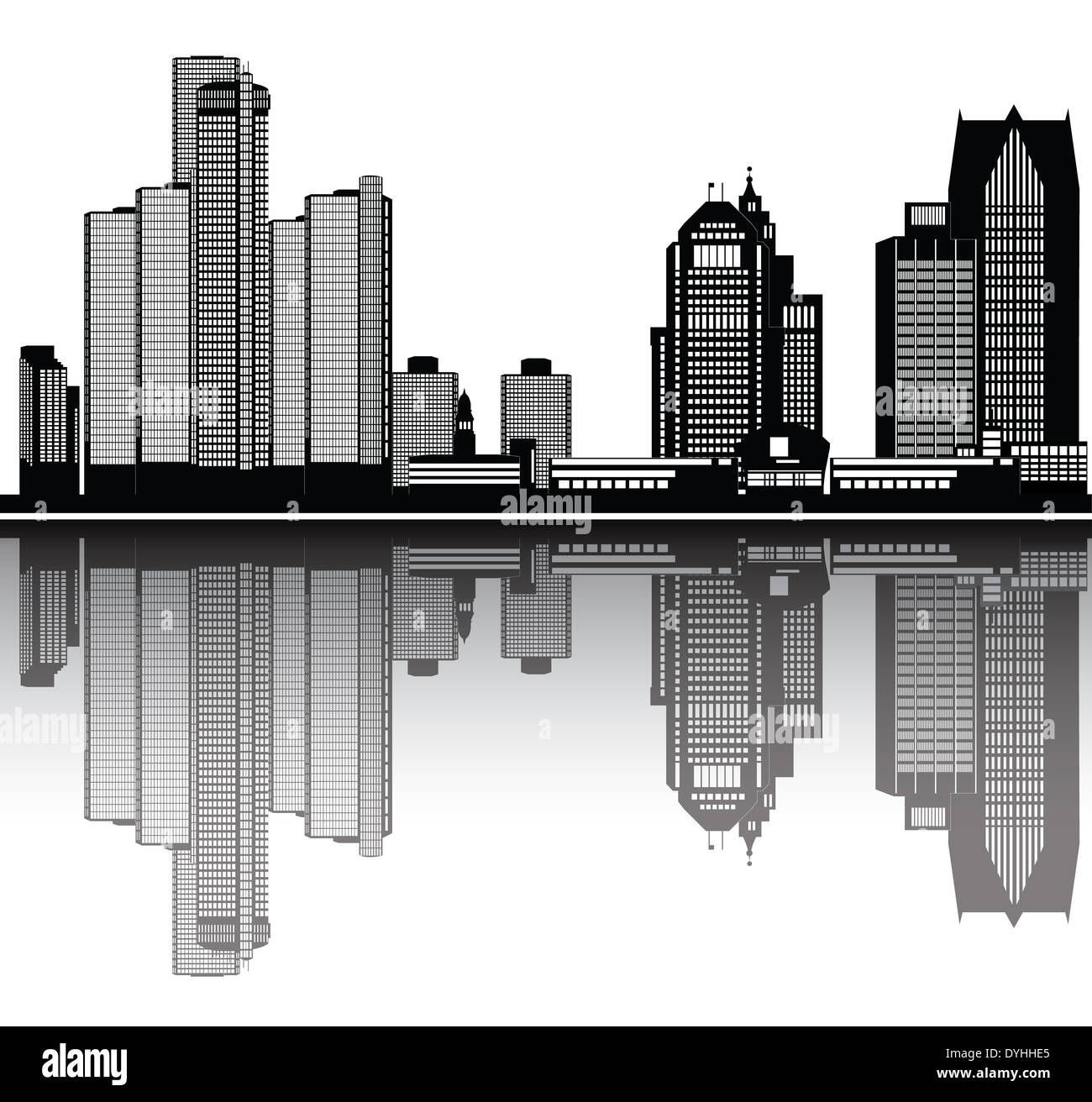 Detroit american skyline della città in bianco e nero Foto Stock