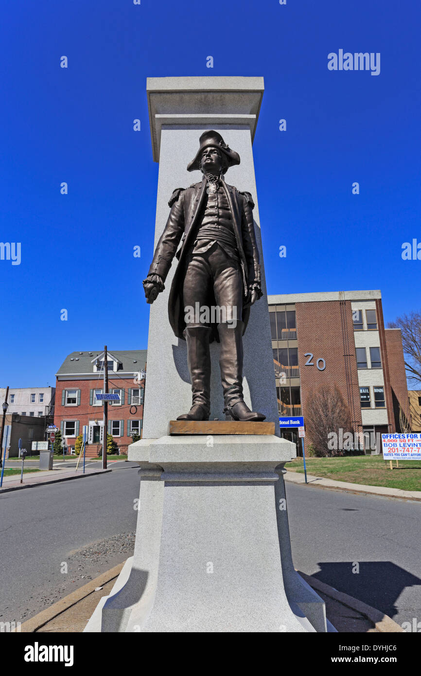 Statua di Enoch poveri la guerra rivoluzionaria americana generale e hero verde villaggio Hackensack New Jersey Foto Stock