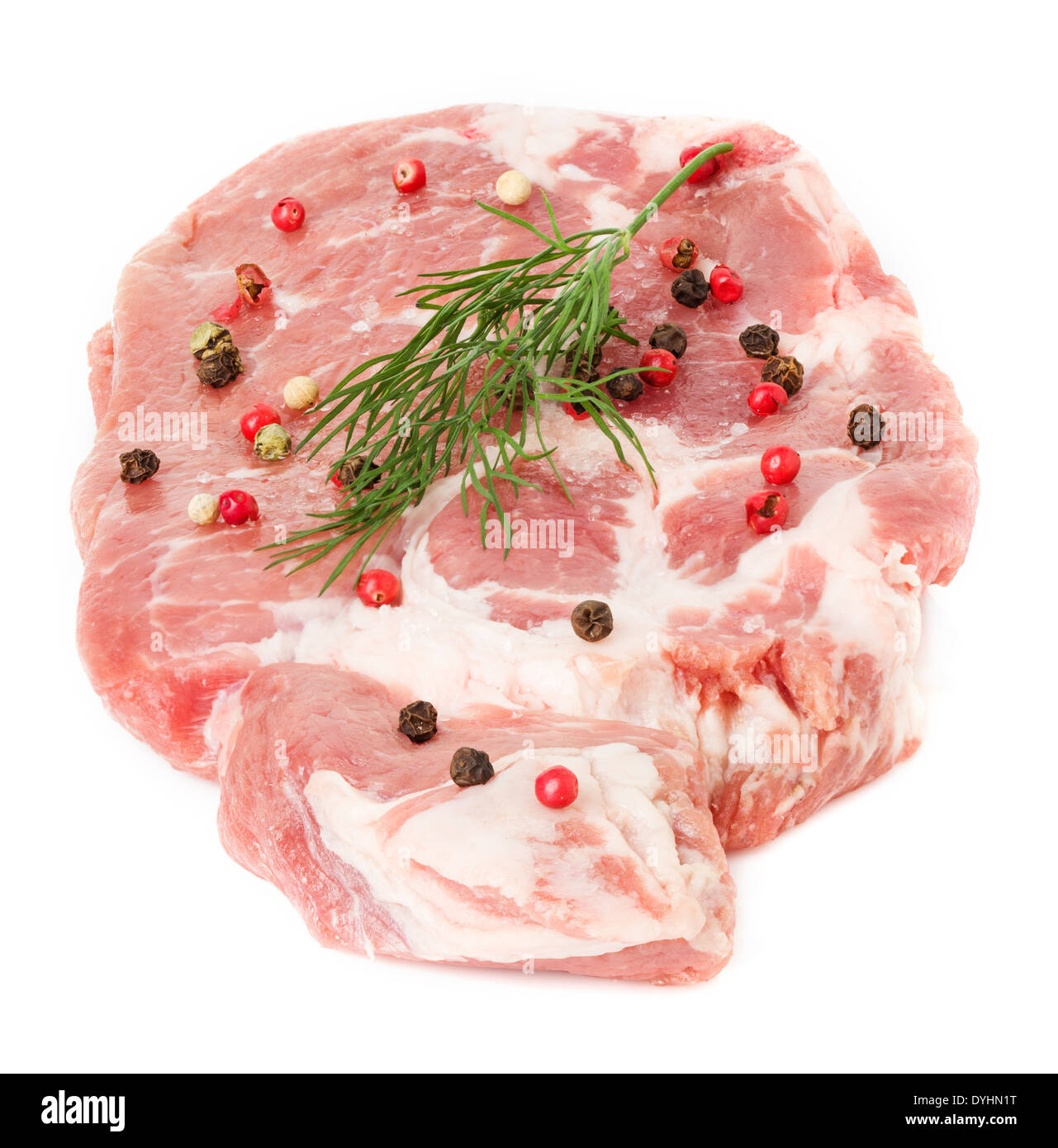 Carne cruda, bistecca di close-up isolati su sfondo bianco Foto Stock