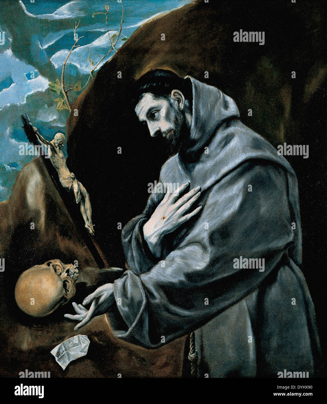 El Greco di San Francesco in meditazione davanti alla Croce e il cranio Foto Stock