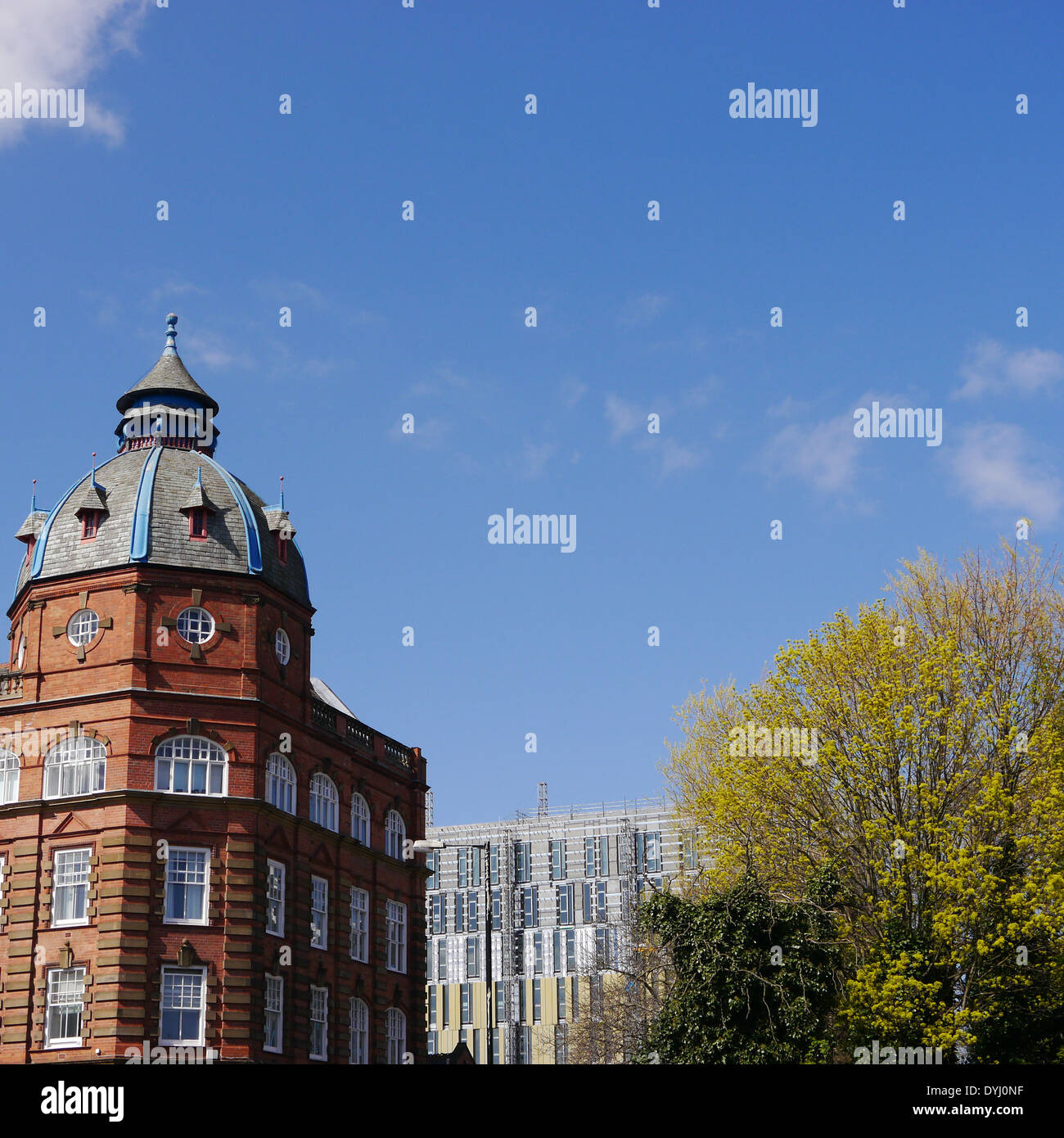 Architettura: costruito le caratteristiche architettoniche di un rosso-mattone, a cupola con il tetto di edificio in Newcastle upon Tyne, England, Regno Unito Foto Stock