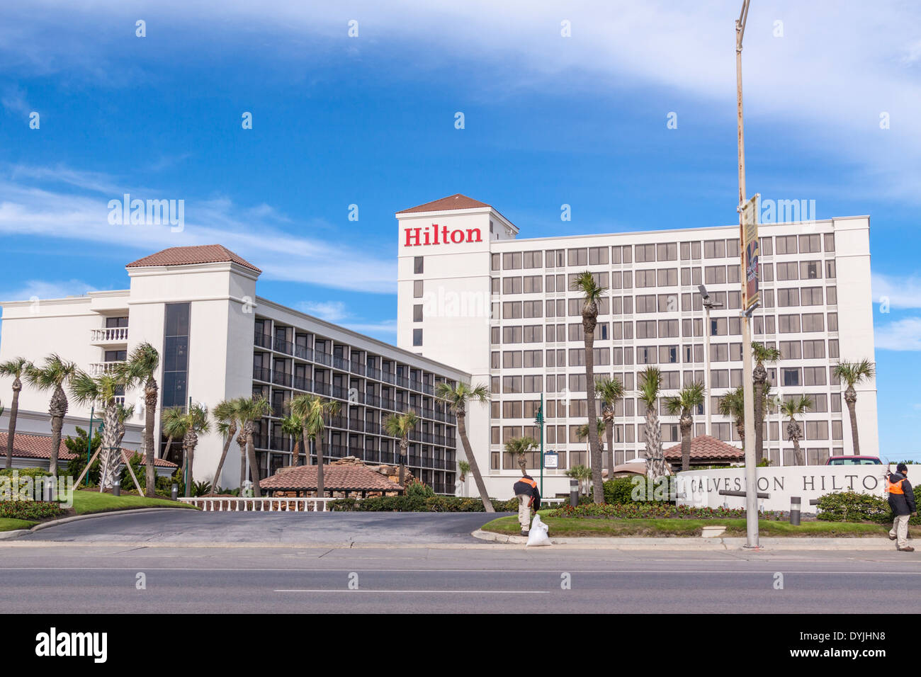 Hotel Hilton sul Seawall boulevard in Galveston Foto Stock