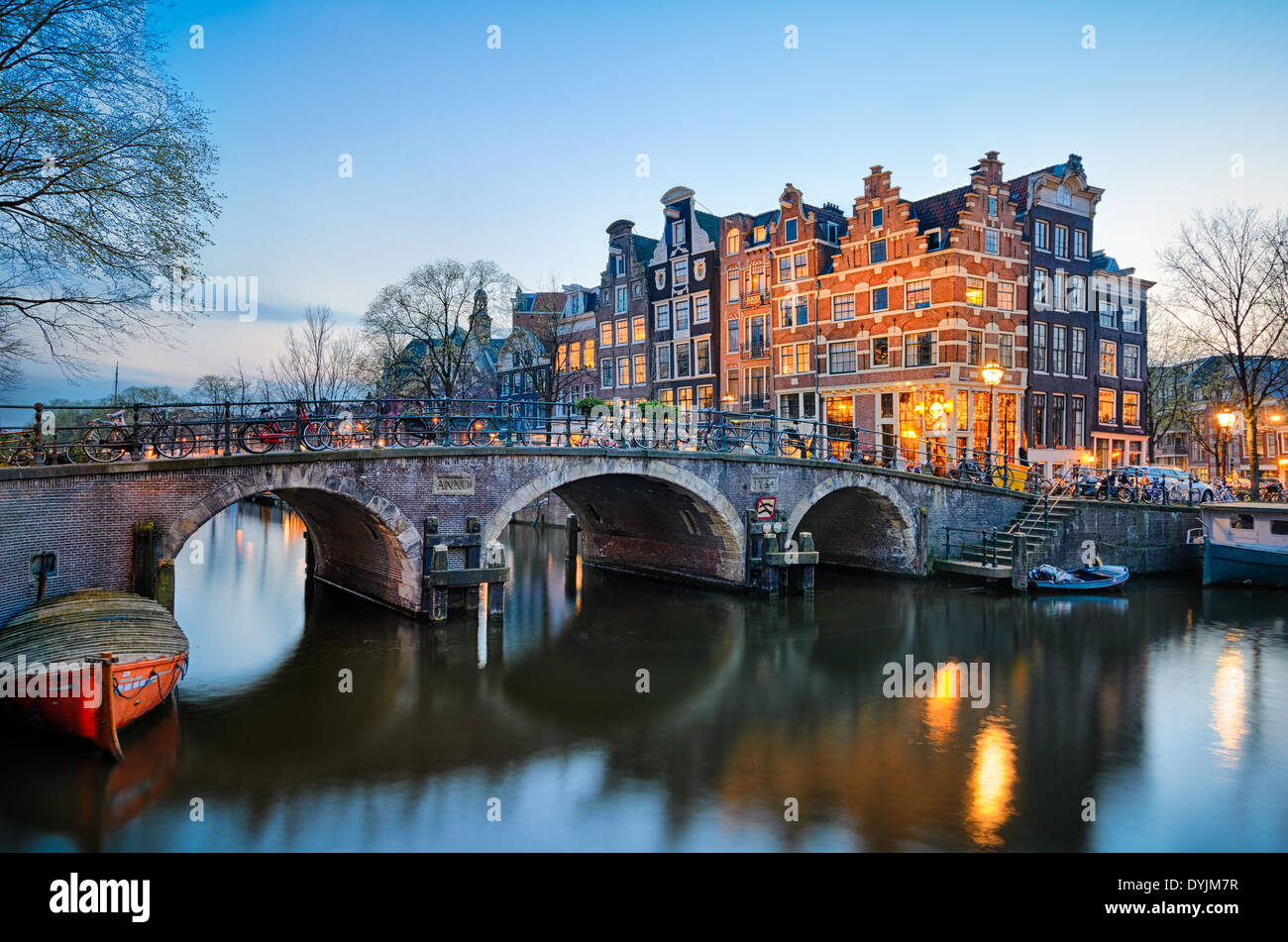 Tramonto al Brouwersgracht in Amsterdam, Paesi Bassi Foto Stock