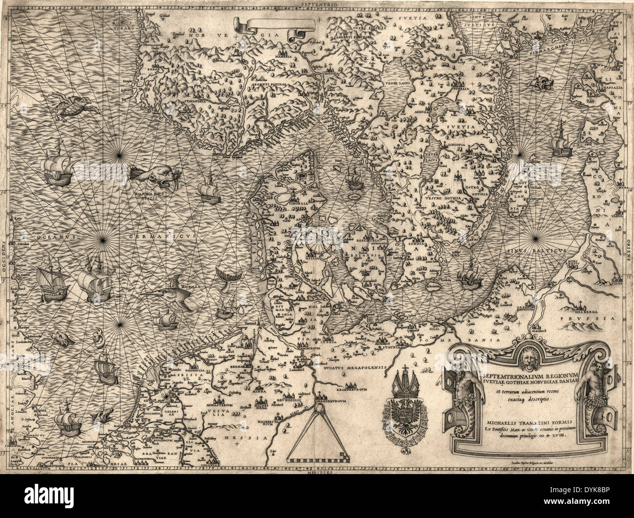 Geografia tavole moderne di geografia. Tavole geografiche geografia moderna 1575 Mappa di Scandanavia e del Mar Baltico Foto Stock