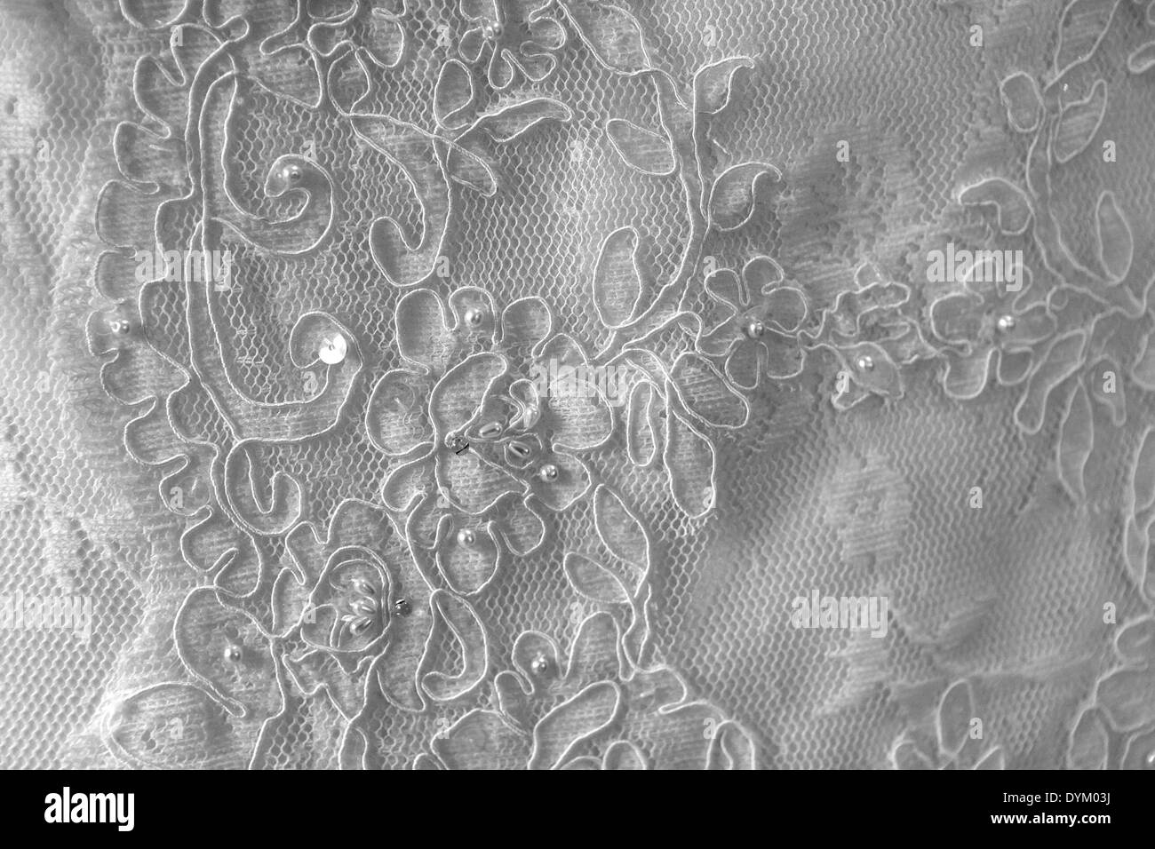 Close up dettaglio di un spose abito bianco Foto Stock