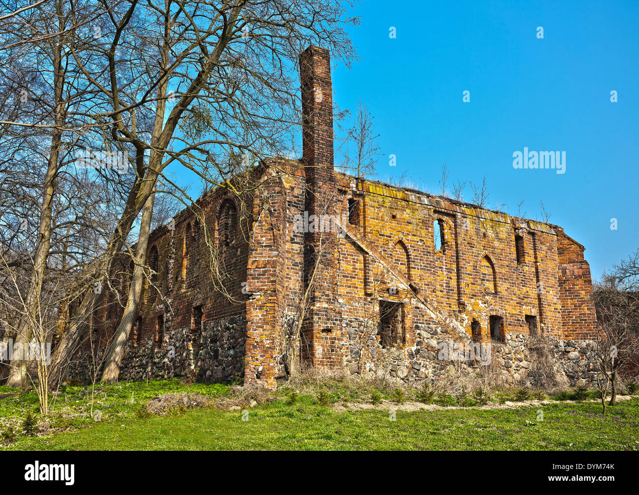 Post rovine cistercensi nel villaggio Bierzwnik (parte del sentiero cistercense in Polonia), HDR elaborazione, Polonia. Foto Stock