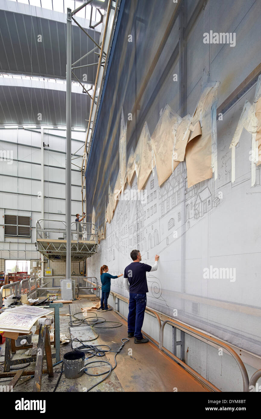 Royal Opera House officina di produzione, Hereford, Regno Unito. Architetto: Nicholas Hare Architects LLP, 2013. Prospettiva di h Foto Stock