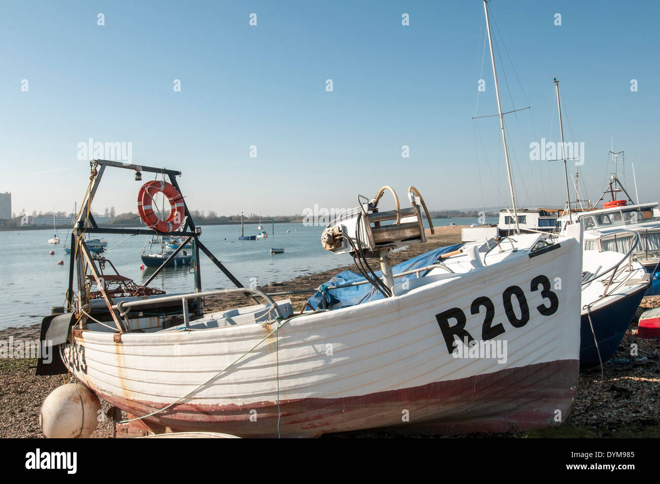 Barca da pesca sulla riva Foto Stock