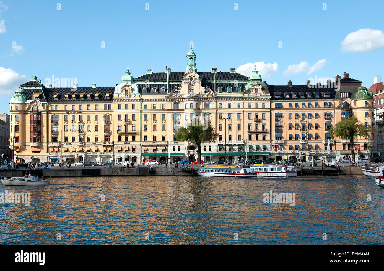 Boulevard Strandvägen, Kvarteret Bodarna, prestigiosi edifici commerciali e residenziali, Östermalm, Stoccolma Stoccolma Foto Stock