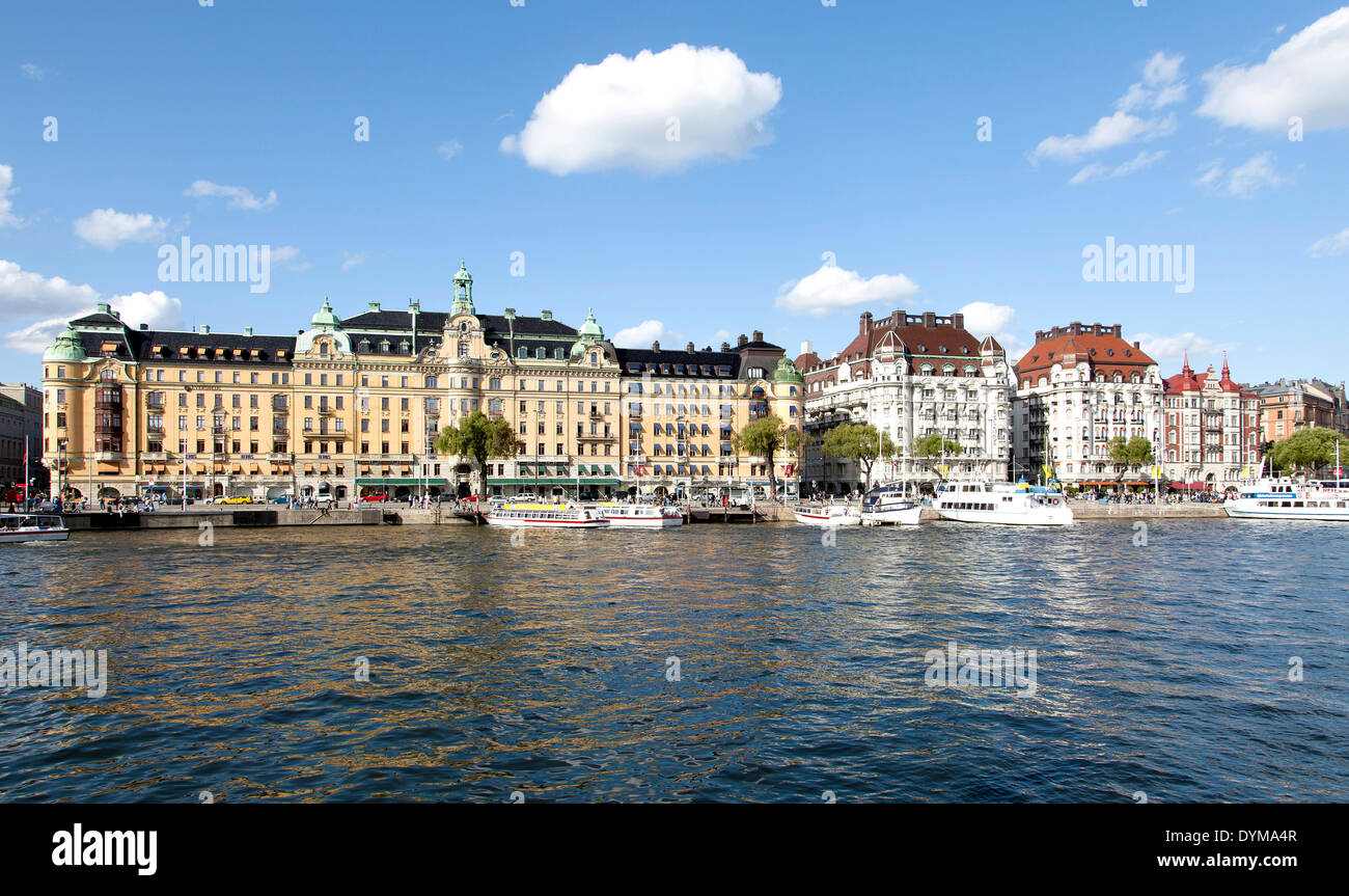 Boulevard Strandvägen, Kvarteret Bodarna, prestigioso degli edifici residenziali e commerciali, Hotel Esplanade e Hotel Diplomat, Foto Stock