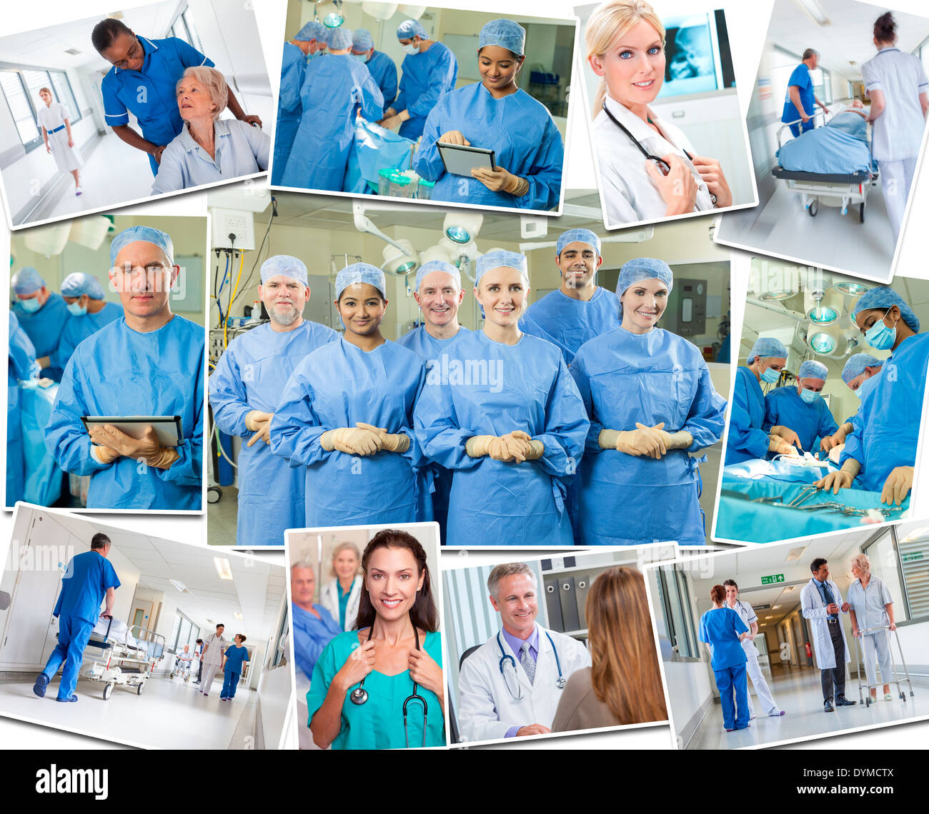 Medical team delle persone uomini e donne medici infermieri in ospedale la cura per i pazienti anziani di eseguire un intervento chirurgico in sala operatoria Foto Stock