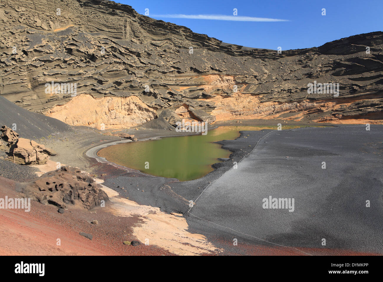 El Golfo - il cratere vulcanico e la laguna verde, Lanzarote, Isole Canarie Foto Stock