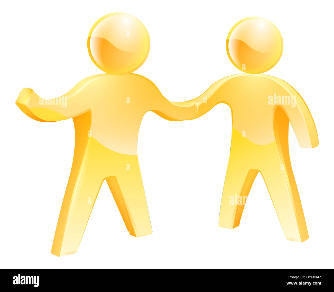 Persone di handshake. Due mascotte oro persone stringono le mani gli uni con gli altri. Foto Stock
