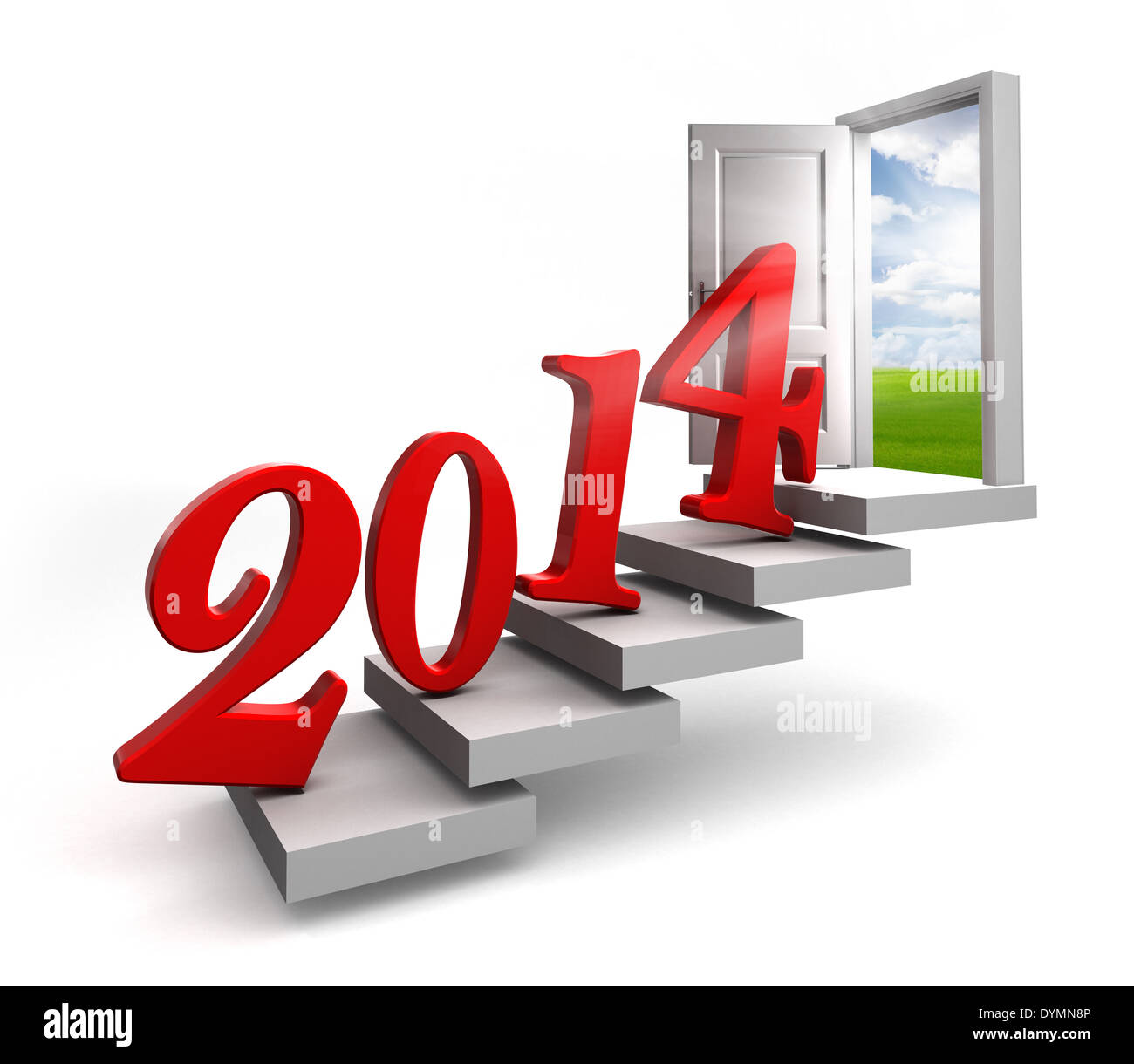 Anno Nuovo 2014 Immissione passi porta su sfondo bianco Foto Stock