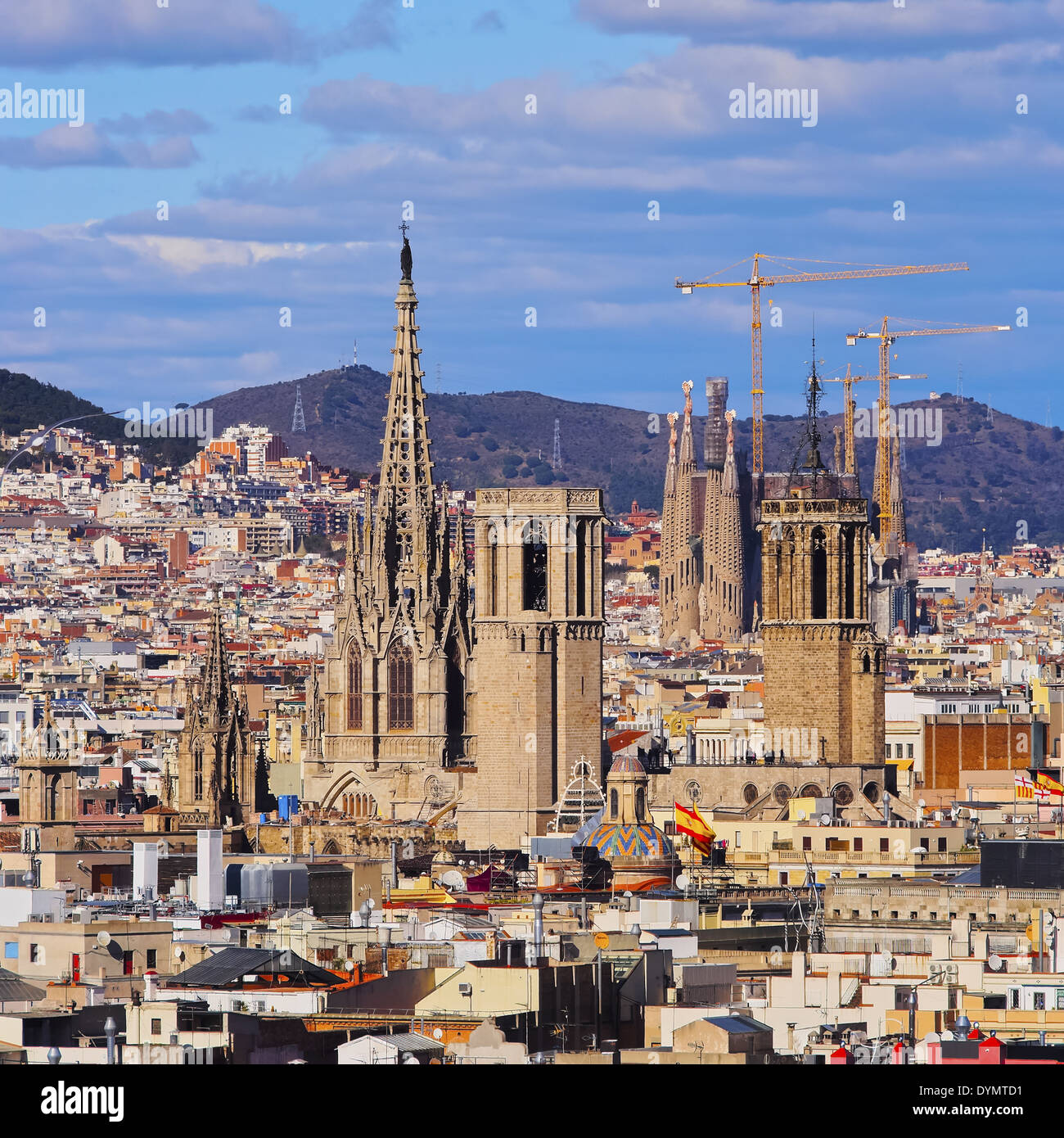 Vista dal Mirador de Colon - Christopher Columbus Colonna a Barcellona, in Catalogna, Spagna Foto Stock