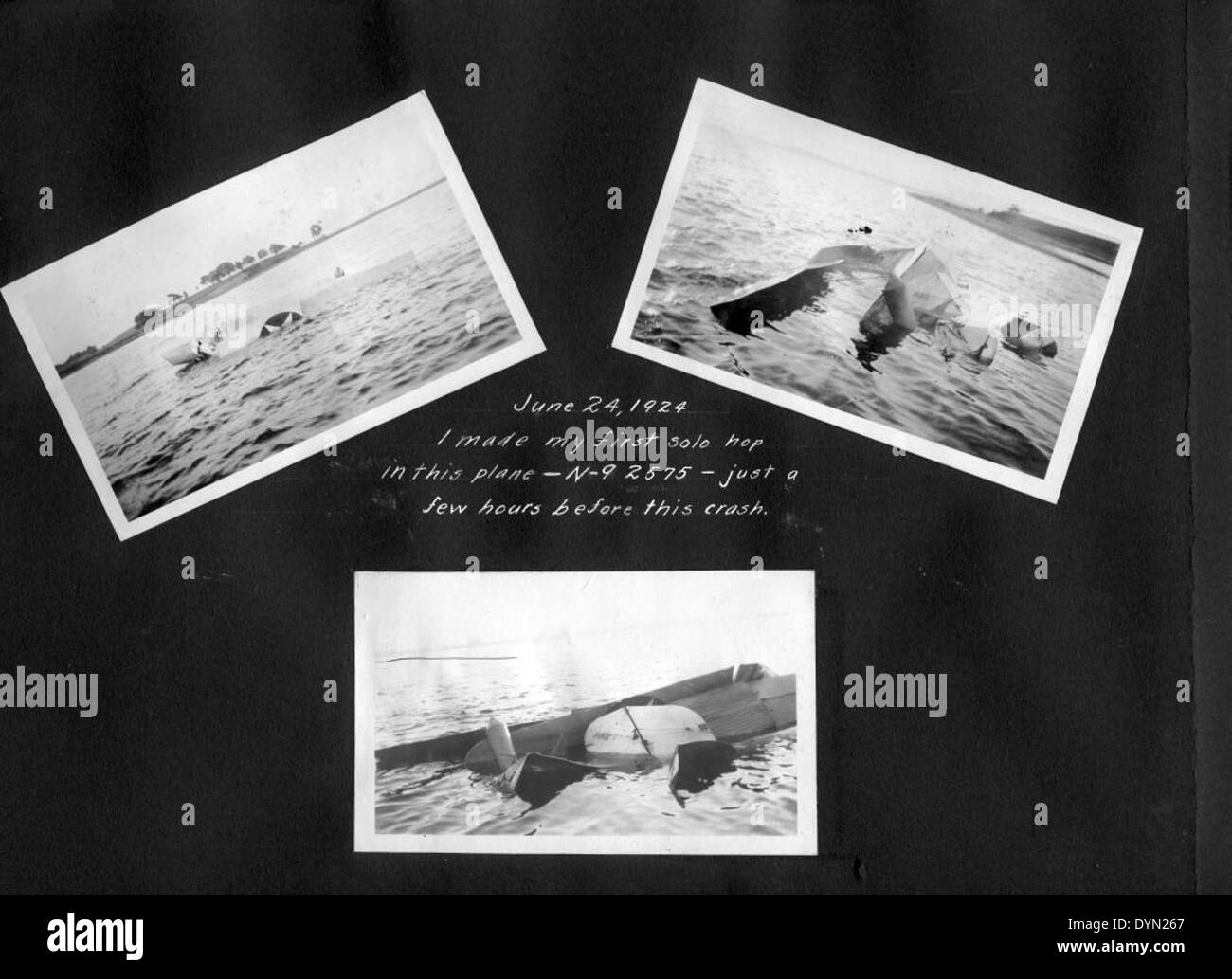 Il Curtiss N-9, registrato A-2575, fu coinvolto in un incidente il 24 giugno 1924, durante un volo dalla NAS Squantum. L'N-9 era un idrovolante utilizzato dalla US Navy per la ricognizione e l'addestramento durante i primi giorni dell'aviazione navale. Foto Stock