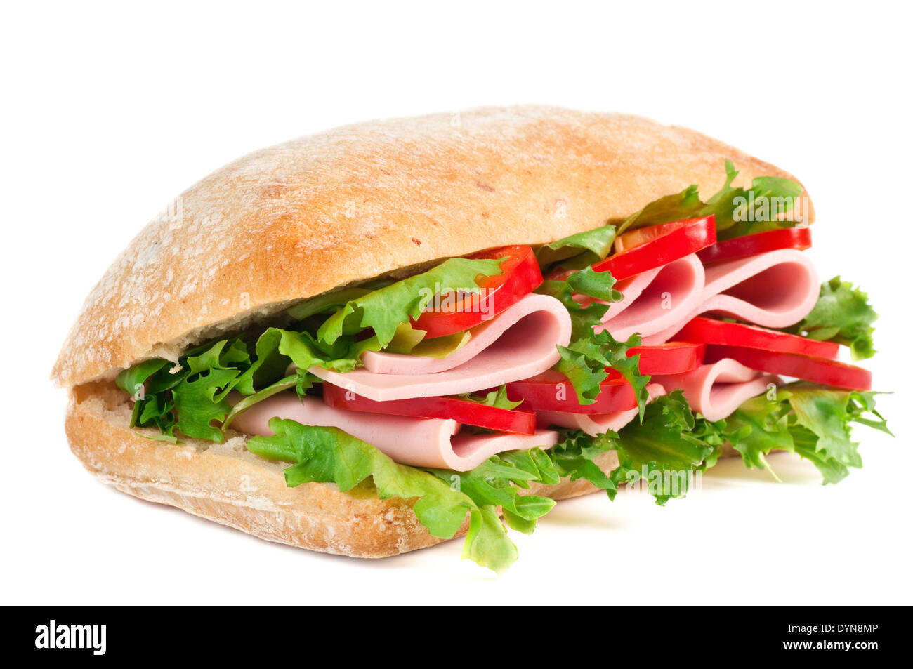 Pomodoro, salumi e pepe panini isolato su bianco Foto Stock