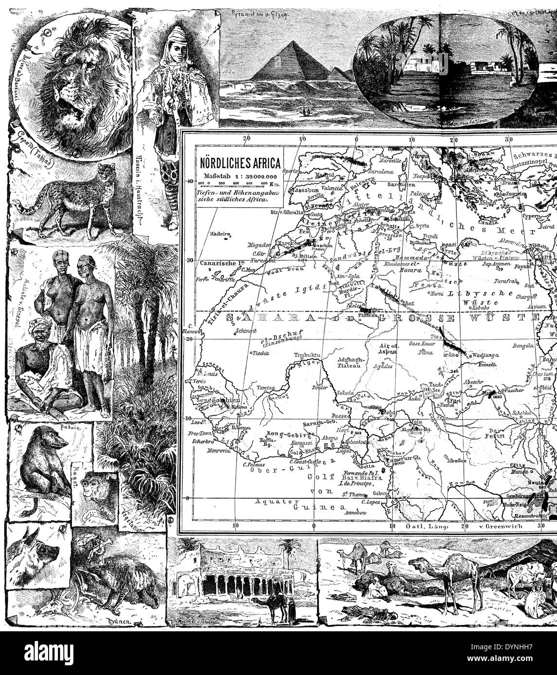 Collage e mappa: Africa Settentrionale, metà sinistra Foto Stock