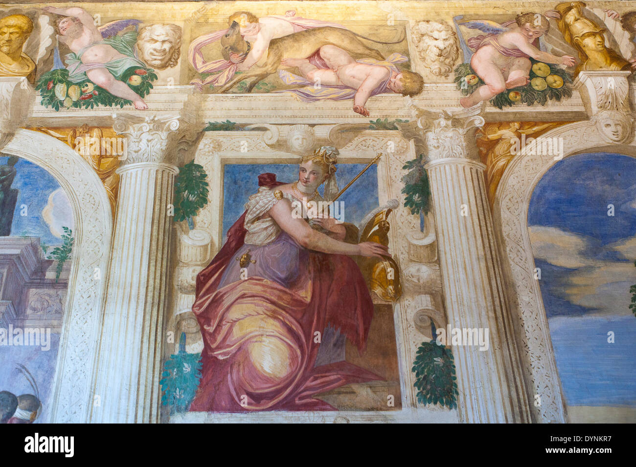 L'Italia, Veneto, Caldogno, Ville Palladiane del Veneto, il sale di Villa Caldogno Nordera, architetto Andrea Palladio. I dipinti ad affresco sono realizzati da Giovanni Fasolo e Battista Zelotto. Foto Stock