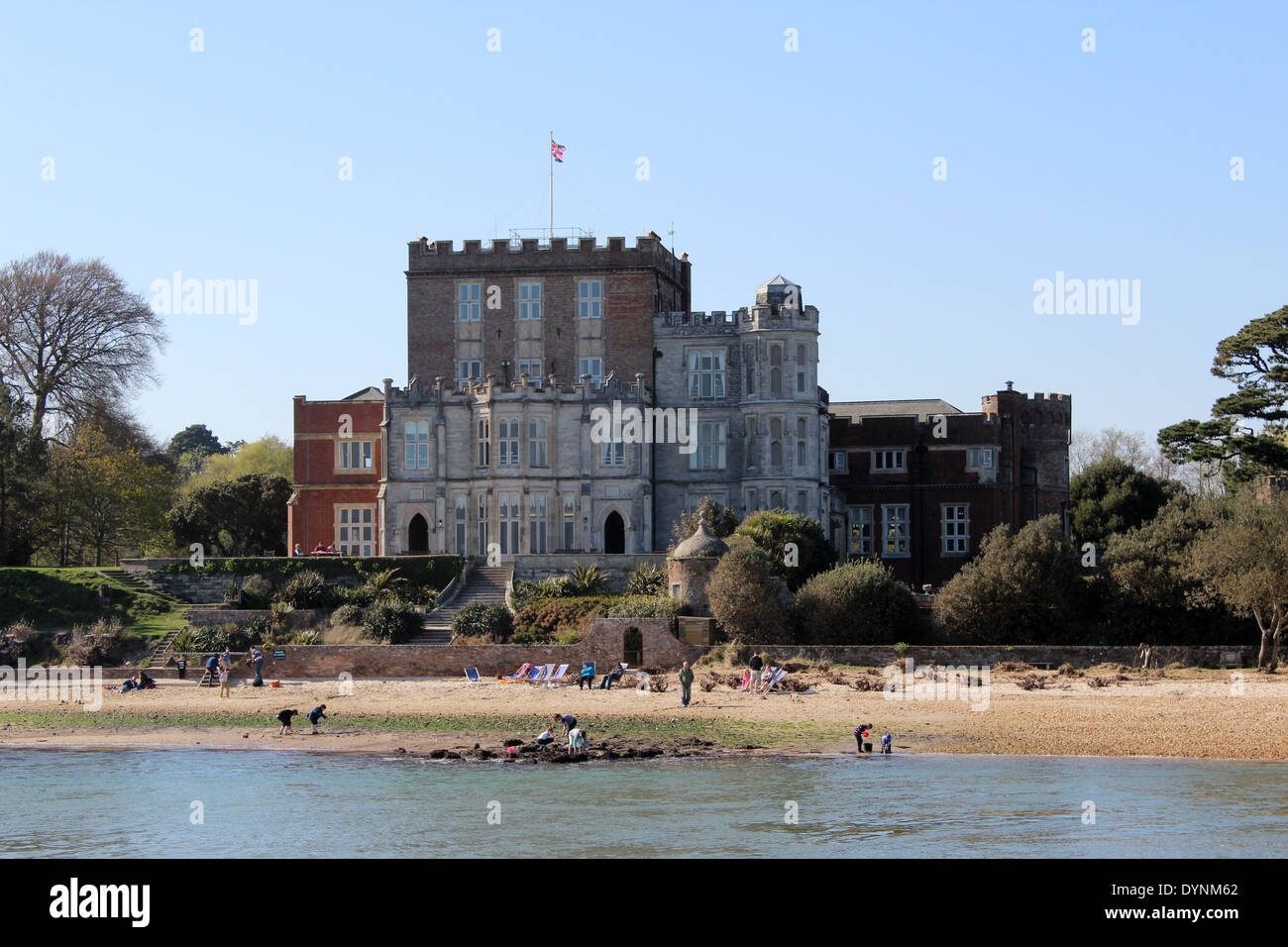 In inghilterra il porto di Poole Dorset vista dal traghetto dell'approccio a Brownsea Island Pier Peter Baker Foto Stock