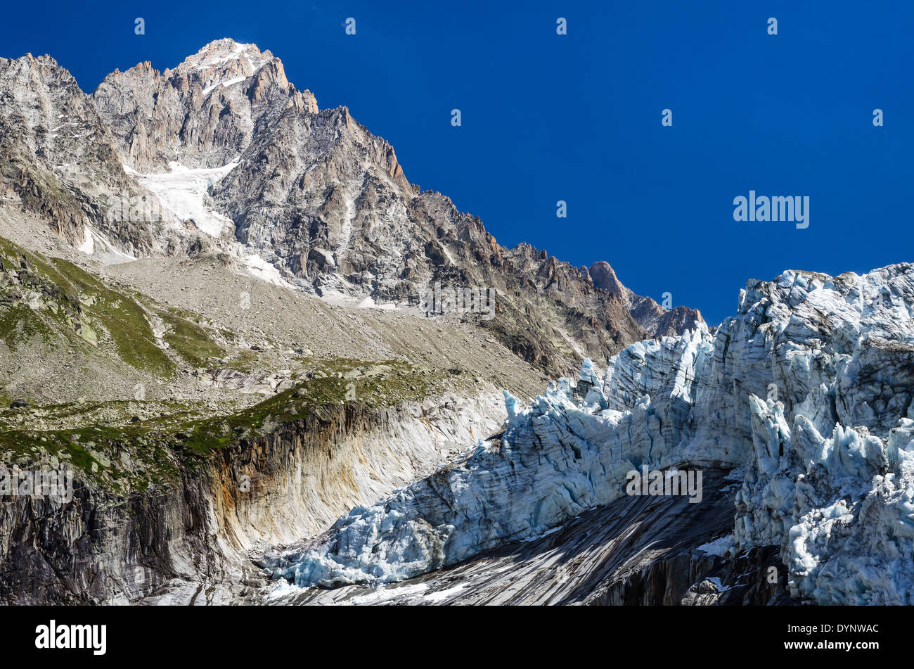 Argentiere ghiacciaio delle Alpi di Chamonix Mont Blanc Massif, Francia. Foto Stock