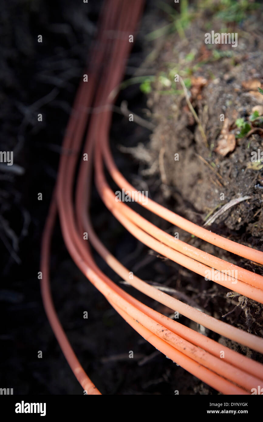 In fibra ottica per i condotti B4RN nel lune Valley, Lancashire Foto Stock