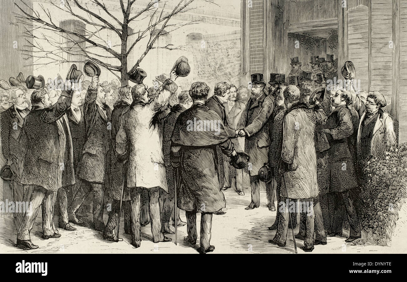 Robert Koch (1843-1910). Medico tedesco. Berlino, Ovation di tedesco e di medici stranieri al dottor Koch, lasciando l'ospedale. Foto Stock