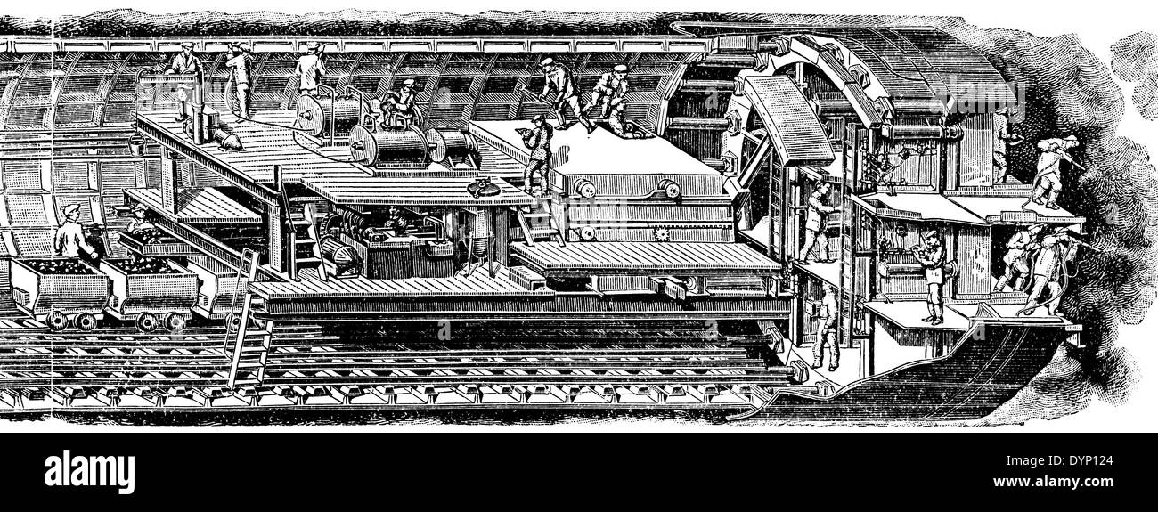 Opere di tunnel, meccanica mole, illustrazione da enciclopedia sovietica, 1938 Foto Stock