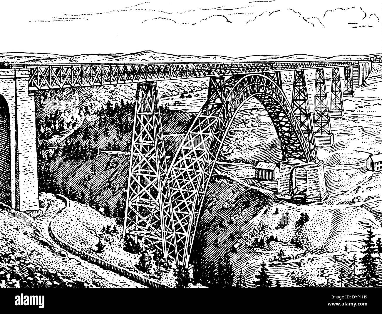 Viadotto del ponte, illustrazione da enciclopedia sovietica, 1928 Foto Stock