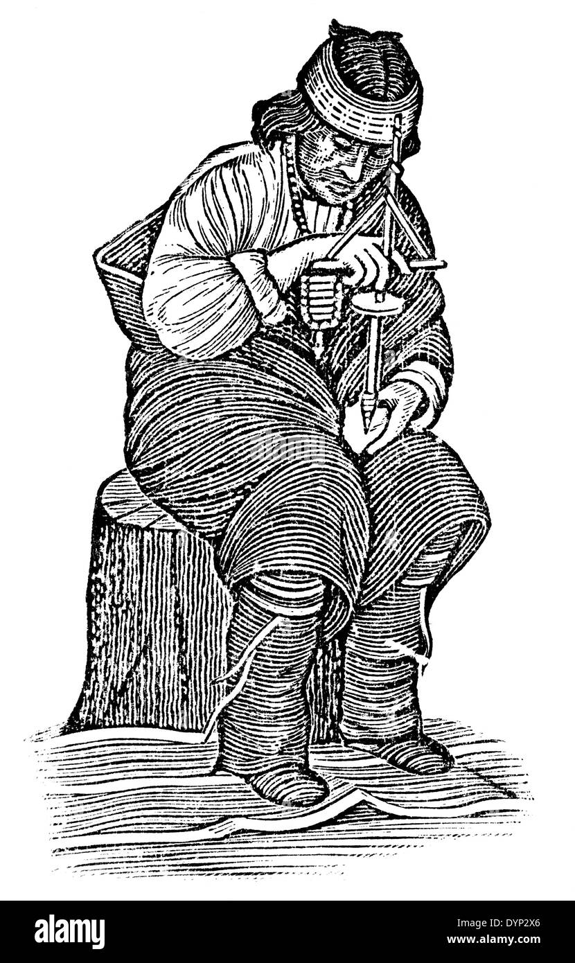 Zuni uomo pietra di foratura, illustrazione da enciclopedia sovietica, 1926 Foto Stock