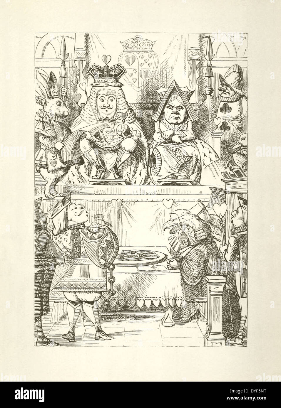 John Tenniel (1820-1914) illustrazione da Lewis Carrol "Alice nel Paese delle Meraviglie", pubblicato nel 1865. Frontespizio scena di corte. Foto Stock