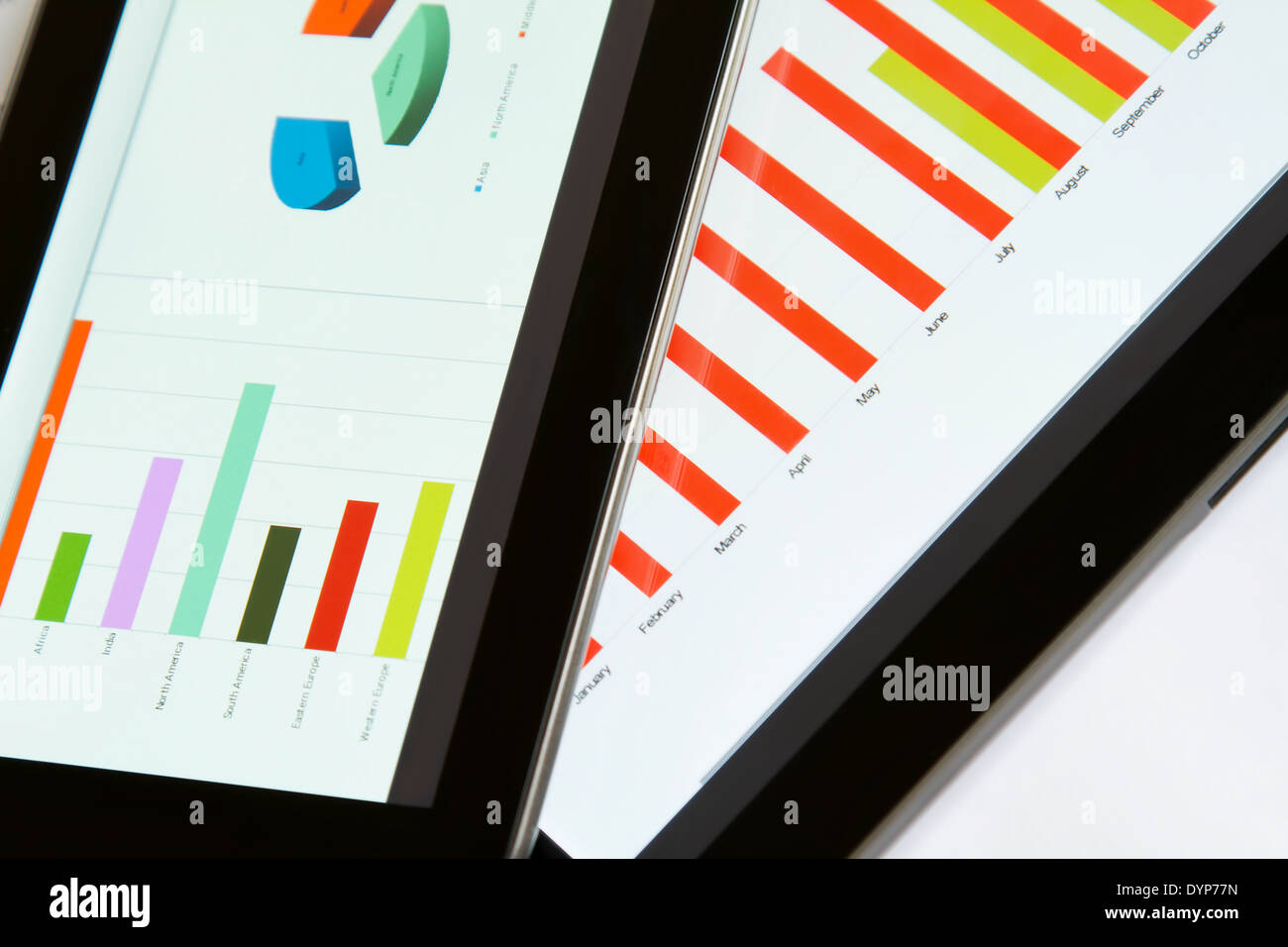 Lavorando, analisi grafica con il tablet Foto Stock