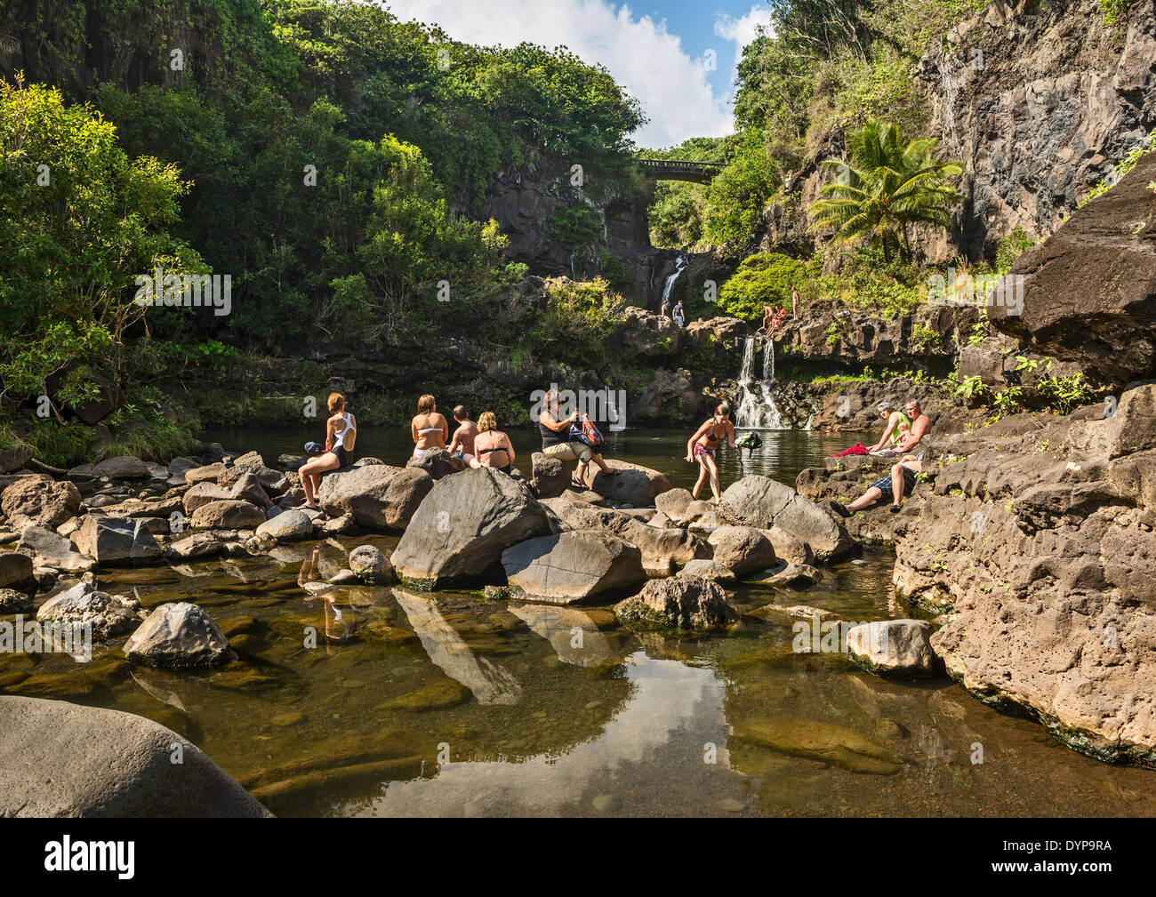 La bellissima scena di sette piscine sacra di Maui. Foto Stock