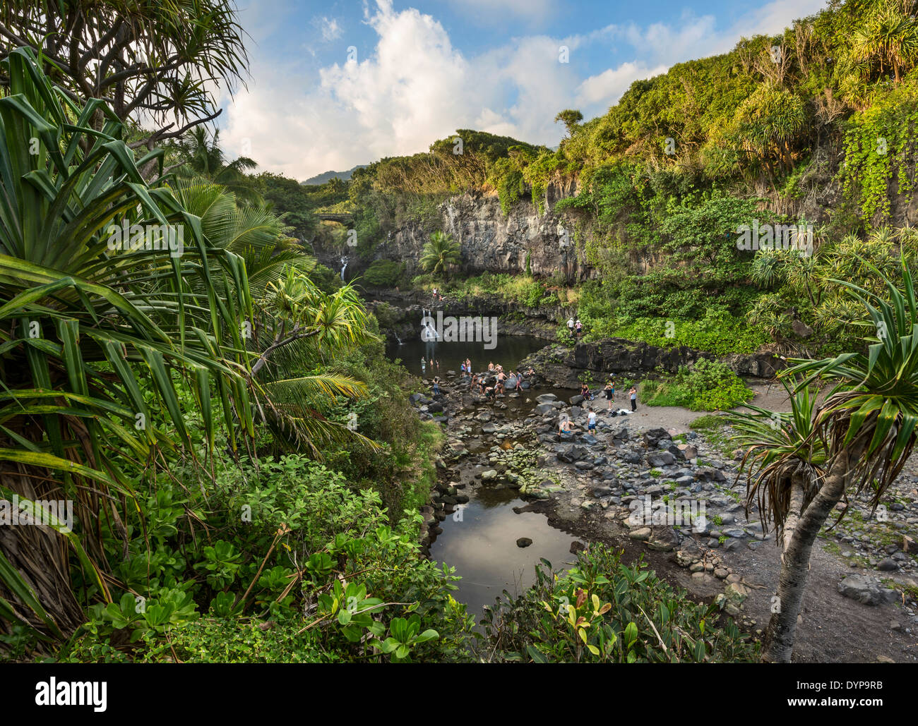 La bellissima scena di sette piscine sacra di Maui. Foto Stock