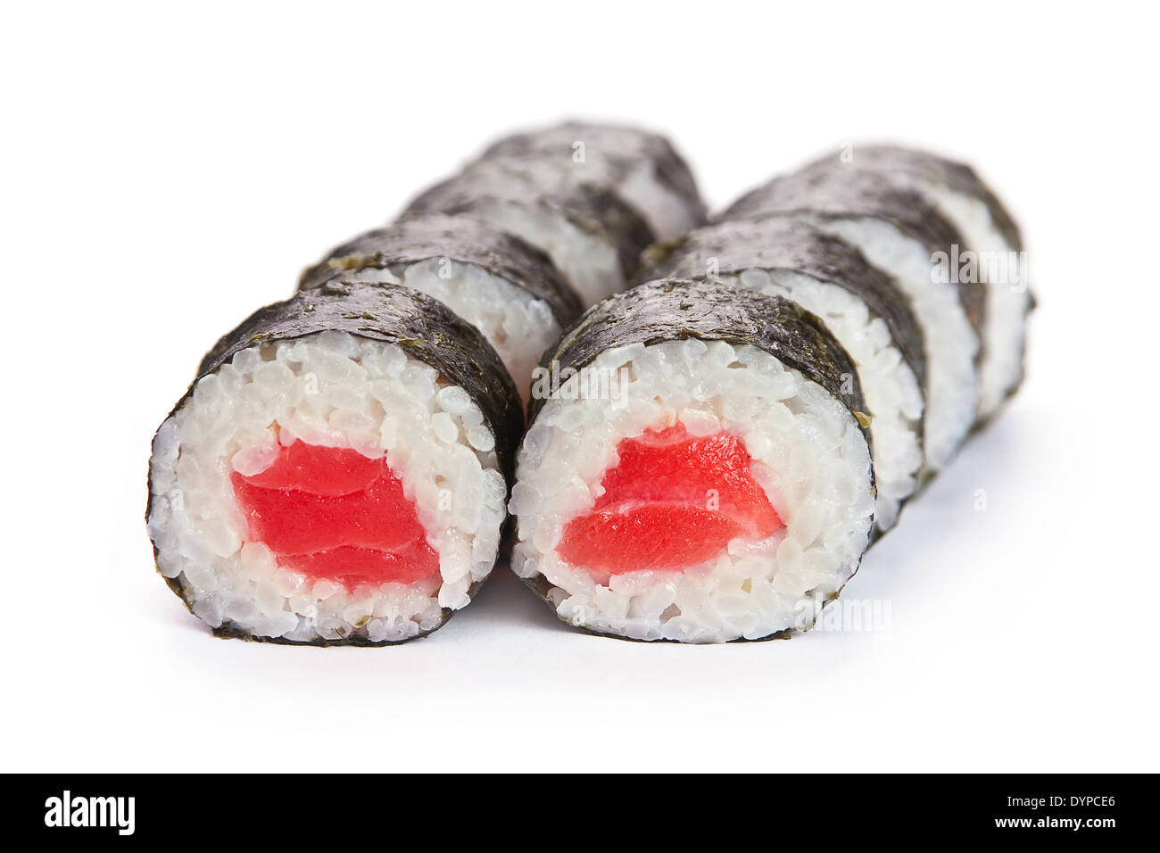 Il cibo giapponese roll isolato su bianco Foto Stock