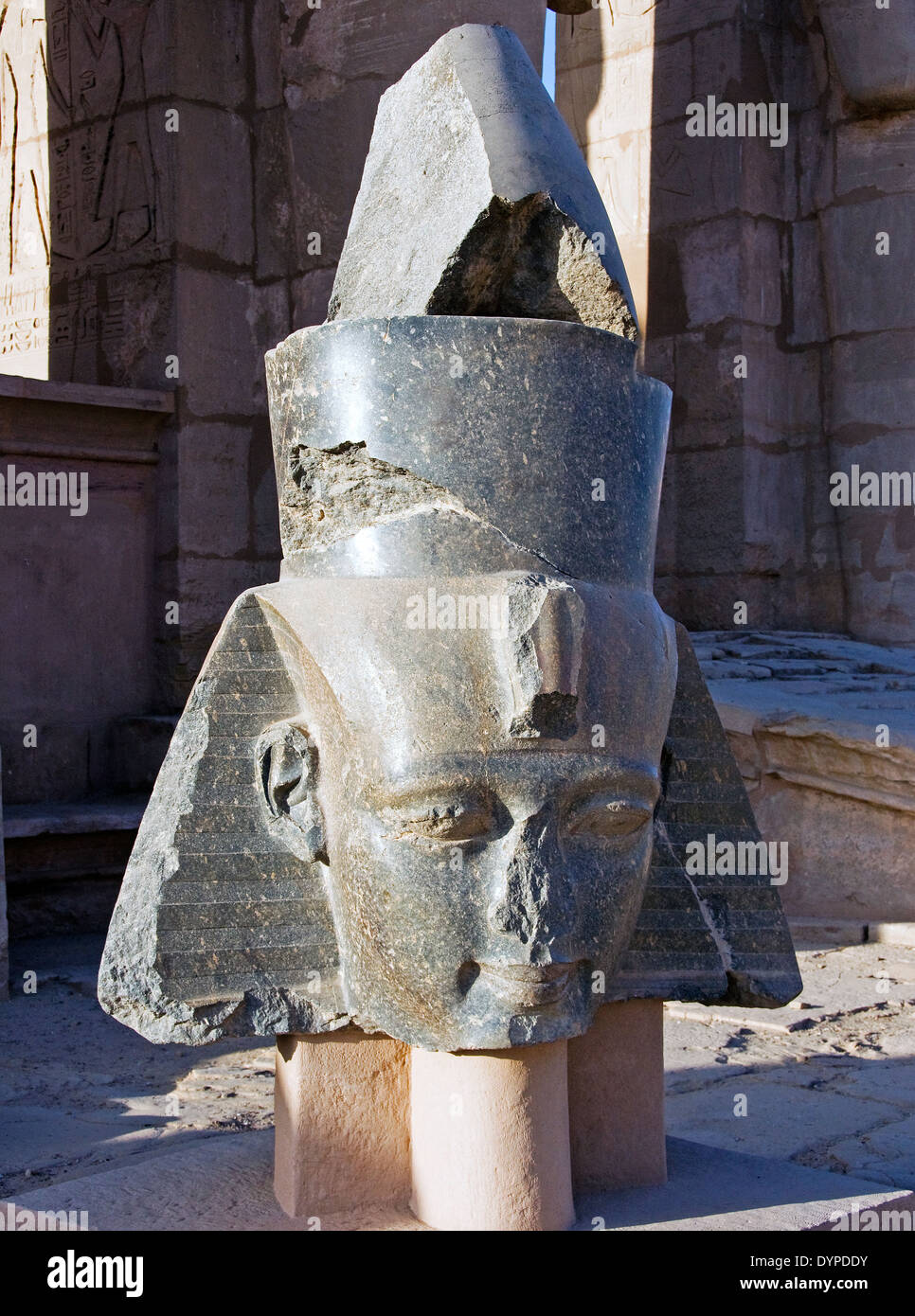 Ramesseum il tempio funerario del faraone Ramses II il Grande(1303-1213 A.C. XIX dyn.). Vista della testa colossale del re. Foto Stock