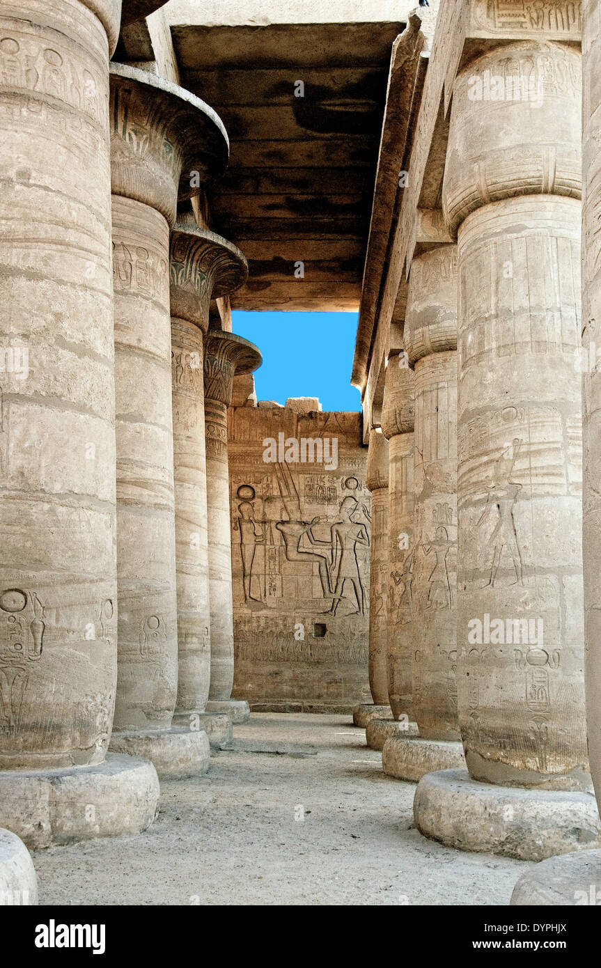 Ramesseum : il tempio funerario del faraone Ramses II il Grande(1303-1213 A.C. XIX dyn.). Vista di hypostyle hall. Foto Stock