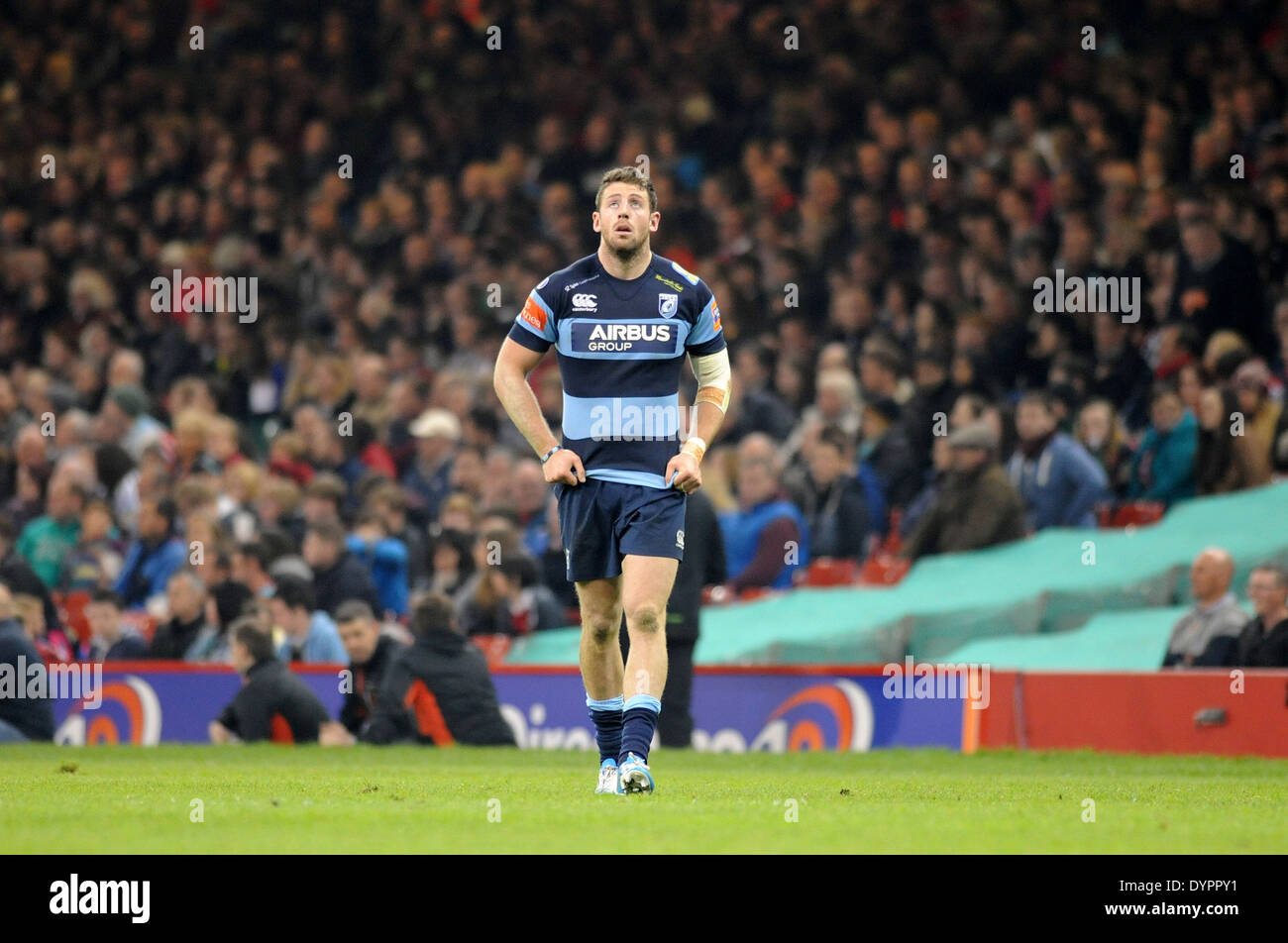 Rabodirect Pro 12 - il giorno del giudizio al Millennium Stadium di Cardiff - Llanelli Scarlets v Cardiff Blues rugby. Foto Stock
