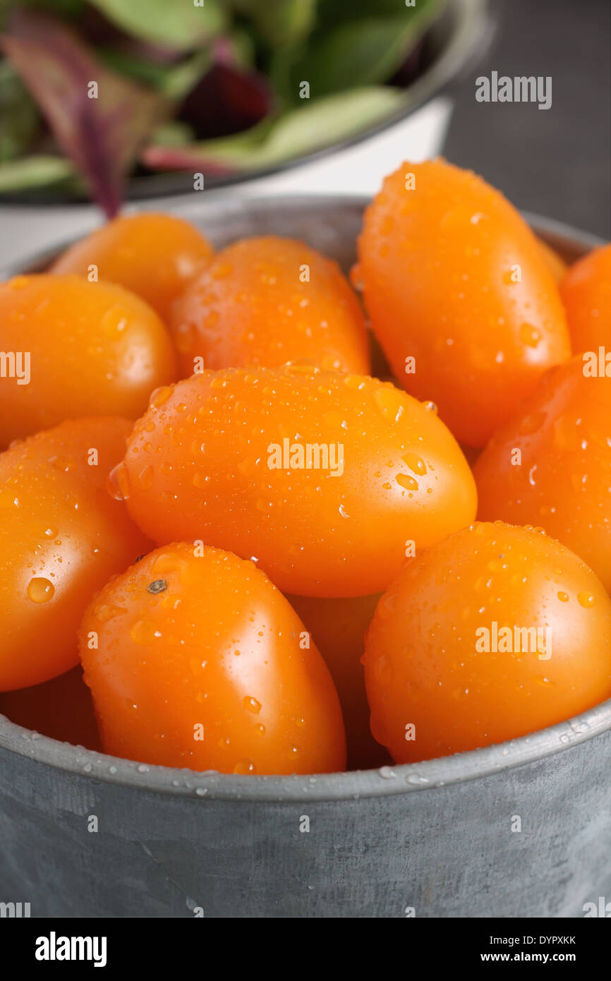 Orange Santa F1 pomodori uva una variazione del più usuale di pomodoro rosso. Foto Stock