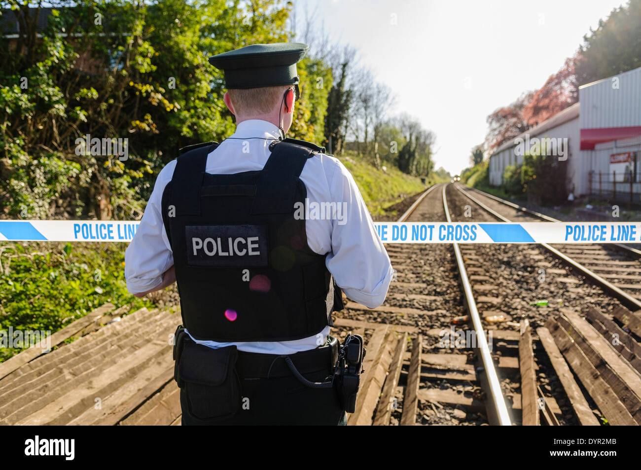 Lurgan, Irlanda del Nord. 24 apr 2014 - Una persona è stata uccisa dopo che essi sono stati colpiti da un treno. No Ulteriori dettagli sono noti a questo stadio. Credito: Stephen Barnes/Alamy Live News Foto Stock