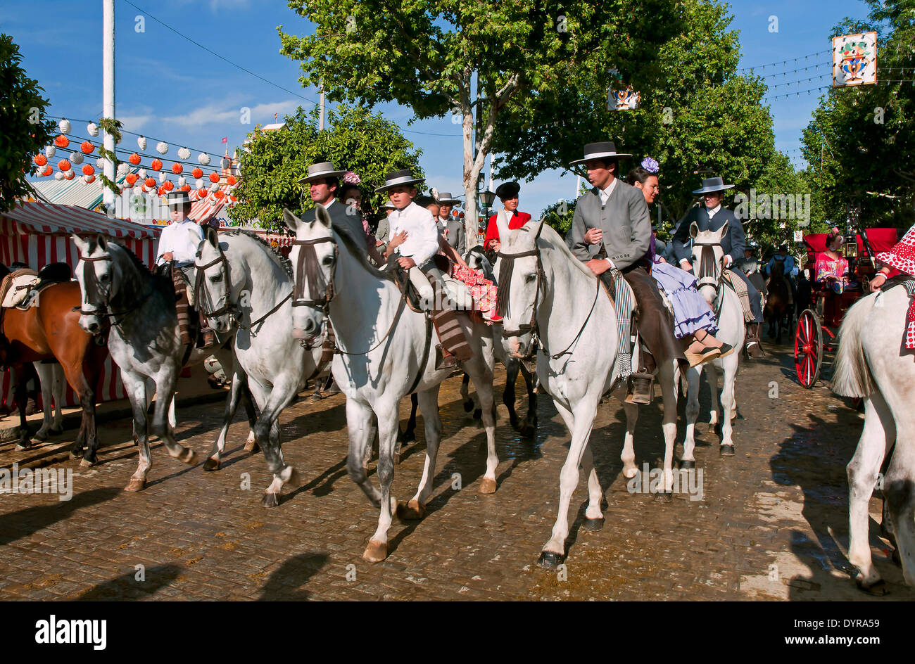 Fiera di Aprile, Cavalieri, Siviglia, regione dell'Andalusia, Spagna, Europa Foto Stock